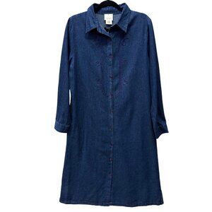 Vermont Country Store Shirtdress, Medium, Blue Denim Midi Western Swirl Applique